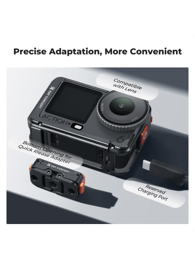 K&F Concept Aluminum Alloy Camera Cage Compatible with DJI Osmo Action 6 Camera Accessories, Protective Cage Expansion Frame Case with Cold Shoe Mount | 1/4" Screw Adapter for Tripod, Selfie Stick - Image 4